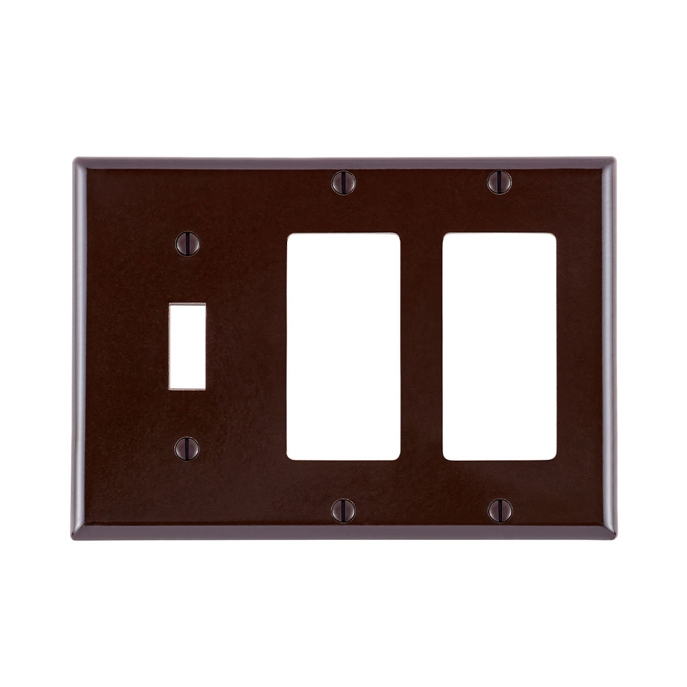 3-Gang Combination Wallplate, 1-Toggle and 2-Decora/GFCI, Standard Size, Thermoset, Brown