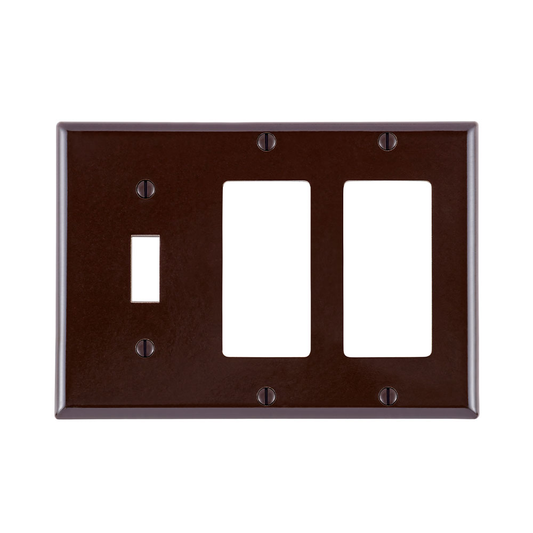 3-Gang Combination Wallplate, 1-Toggle and 2-Decora/GFCI, Standard Size, Thermoset, Brown