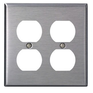 2-Gang Duplex Wallplate, Standard Size, Non-Magnetic Stainless Steel, Brushed Finish