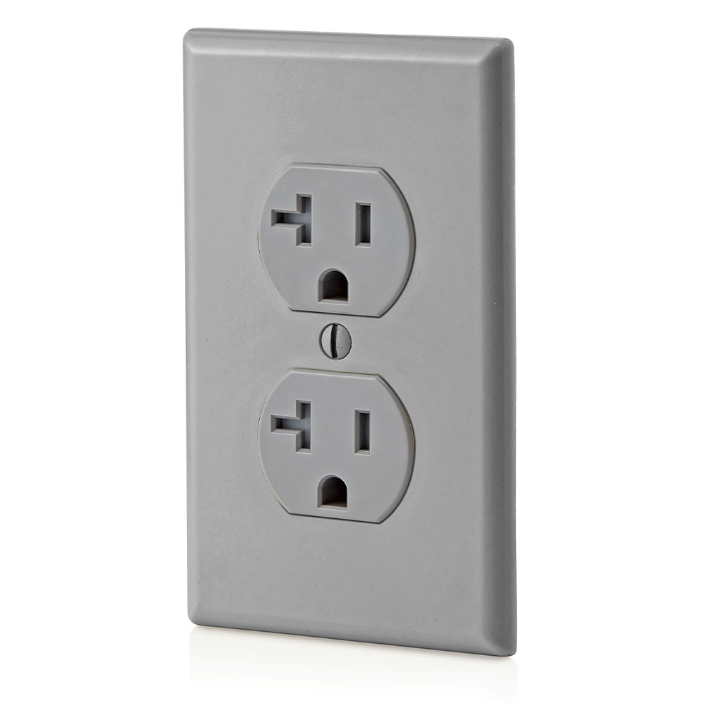 20 Amp Duplex Tamper-Resistant Outlet/Receptacle, Grounding, Gray