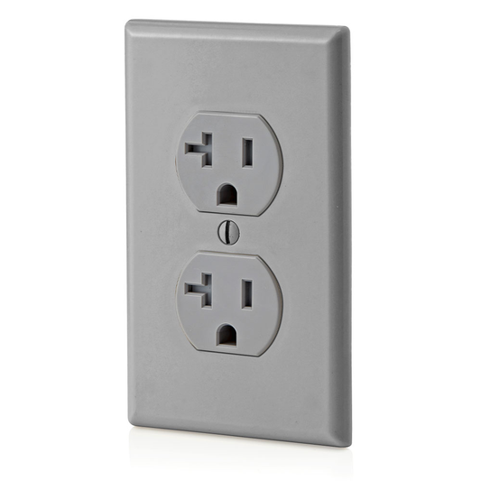 20 Amp Duplex Tamper-Resistant Outlet/Receptacle, Grounding, Gray