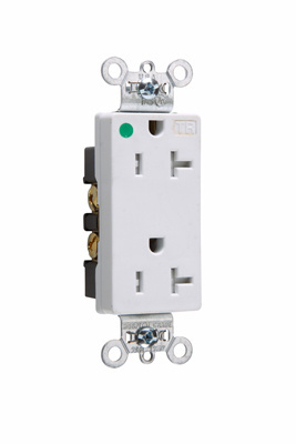 20A 125V Heavy Duty Hospital-Grade Tamper-Resistant Decorator Duplex Receptacle, Back and Side Wire, White