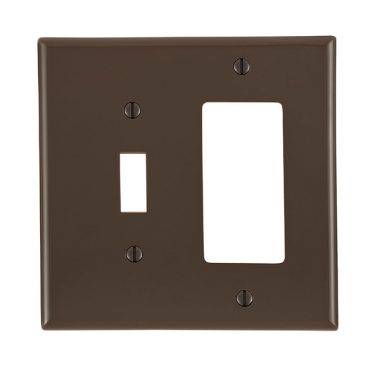 2-Gang Combination Wallplate, 1-Toggle and 1-Decora/GFCI, Standard Size, Thermoplastic Nylon, Brown