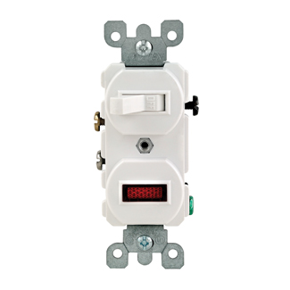 15 Amp, 120 Volt, Duplex Style 3-Way / Neon Pilot AC Combination Switch, Commercial Grade, Non-Grounding, Side Wired, Ivory