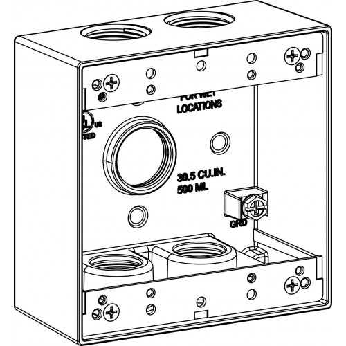 2-GANG BOX 2" DEEP WITH 5 OUTLET HOLES - 3/4" SIZE DEVICE MOUNT - GRAY