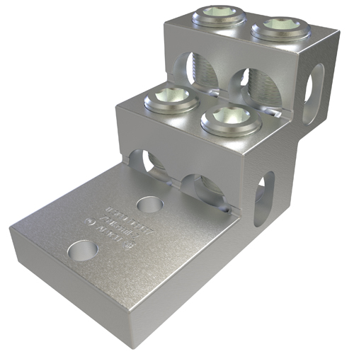 Aluminum Panelboard Lug, Heavy Duty, Dual Rated, Conductor Range 750-2, 4 Ports, 2 Holes, 3/8in Bolt Size, 1-3/8in Hole Spacing, Tin Plated, UL, CSA