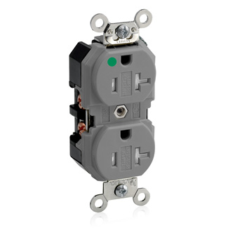20 Amp Duplex Receptacle/Outlet, Hospital Grade, Tamper-Resistant, Self-Grounding