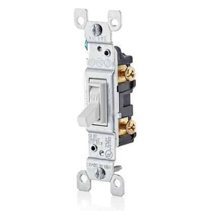 15 Amp Single-Pole Toggle Switch, Grounding, White