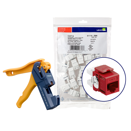 150 EXTREME™ Cat 6 QUICKPORT™ Jacks, Bulk QUICKPACK™, Dark Red, Kitted with JackRapid™ Tool