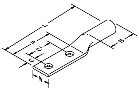 3M Scotchlok Copper Two Hole Long Barrel Lug 31125, up to 35 kV, 2 AWG, Brown, 25/Case