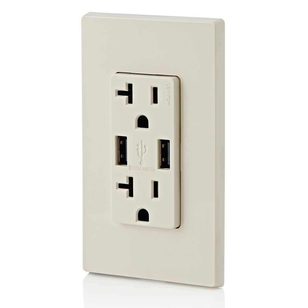 3.6A USB Type-A/Type-A Wall Outlet Charger with 20A Tamper-Resistant Receptacles