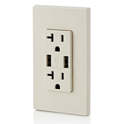 3.6A USB Type-A/Type-A Wall Outlet Charger with 20A Tamper-Resistant Receptacles