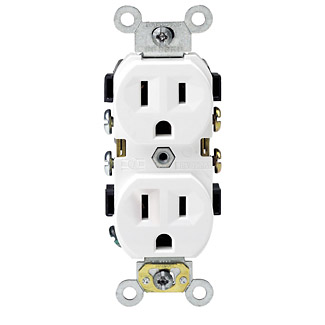 15 Amp Duplex Receptacle/Outlet, Commercial Grade, Self-Grounding