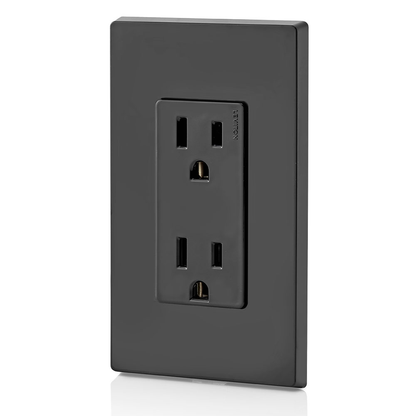 15 Amp Decora Duplex Outlet/Receptacle, Grounding, Black