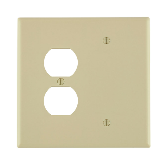 2-Gang 1-Duplex 1-Blank Combination Wallplate, Oversized, Thermoset, Ivory