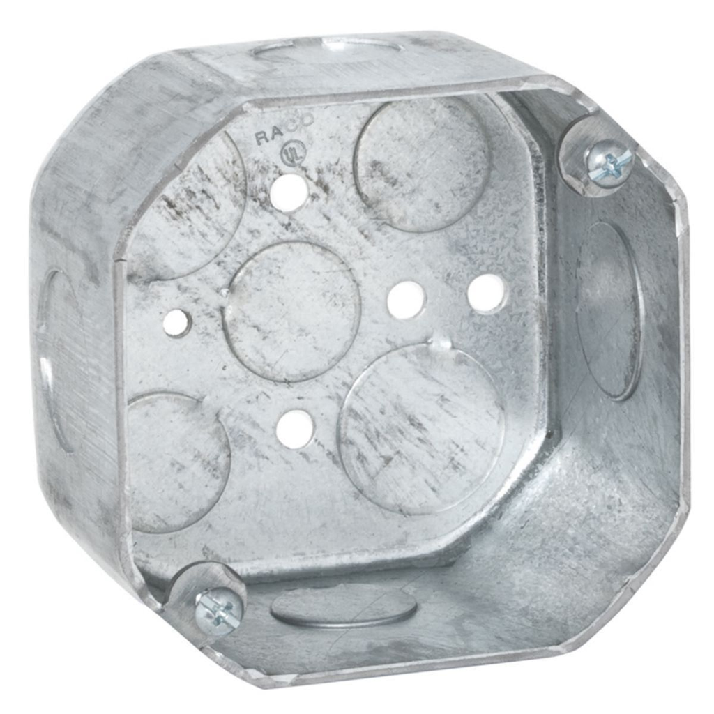 4 in. Octagon Box, Drawn, 2-1/8 in. Deep, Five 1/2 & Four 3/4 in. KO's