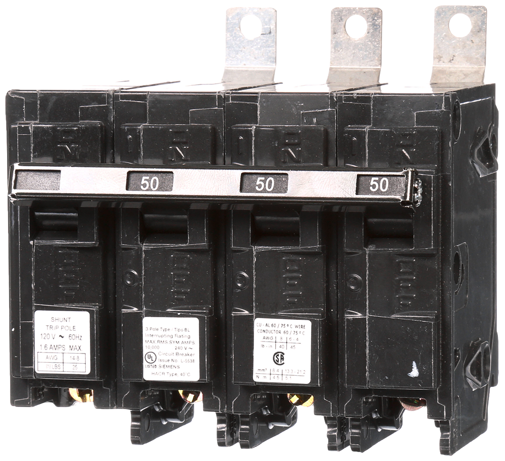 BREAKER 50A 3P 240V 10K BL 120V SHUNT