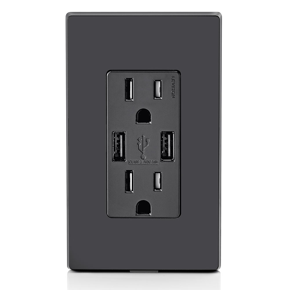 3.6A USB Type-A/Type-A Wall Outlet Charger with 15A Tamper-Resistant Receptacles