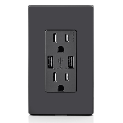 3.6A USB Type-A/Type-A Wall Outlet Charger with 15A Tamper-Resistant Receptacles