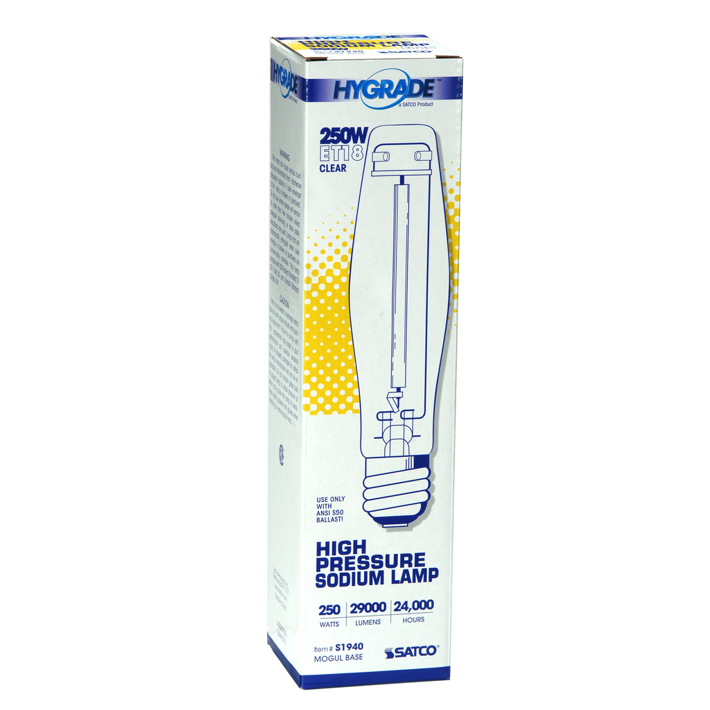 250 Watt; High Pressure Sodium HID; Mogul base; ET18; Clear; 22 CRI; 2100K