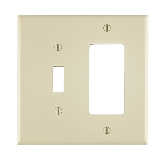 2-Gang Combination Wallplate, 1-Toggle and 1-Decora/GFCI, Standard Size, Thermoplastic Nylon, Light Almond