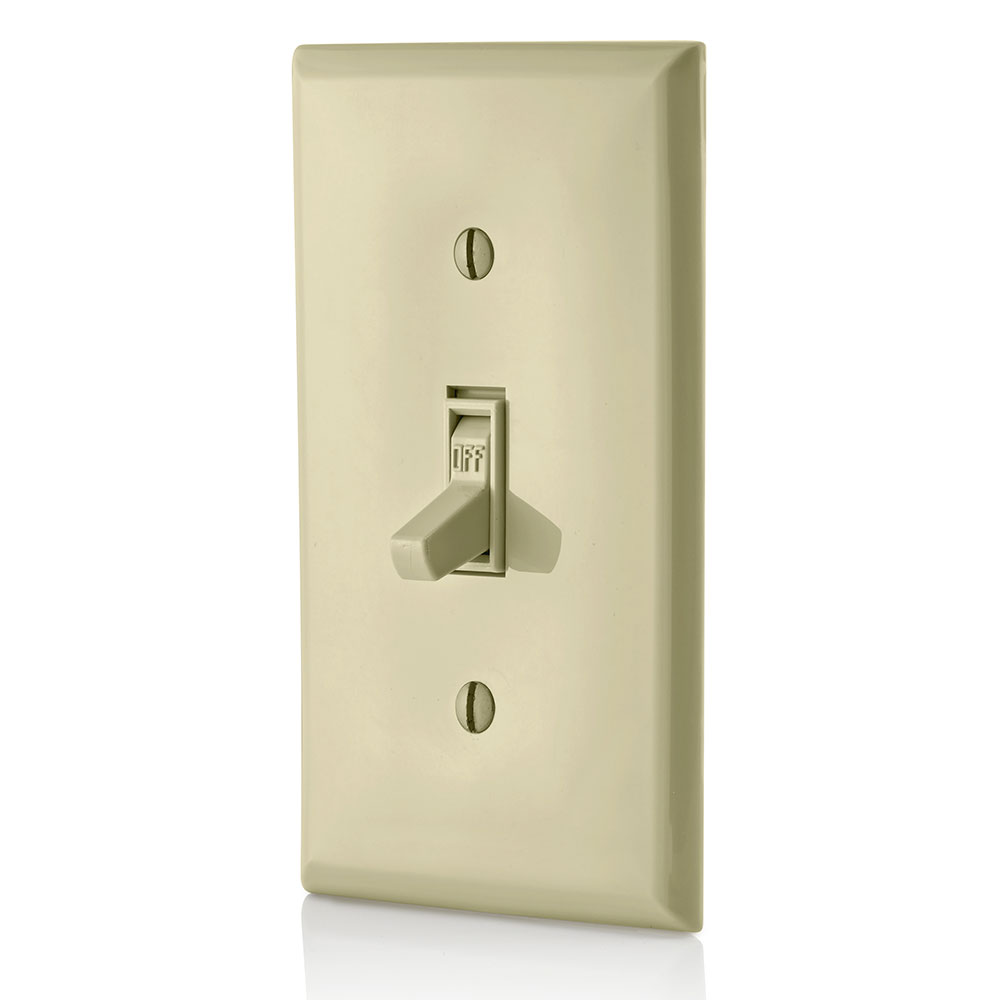 15 Amp Single-Pole Toggle Switch, Grounding, Ivory