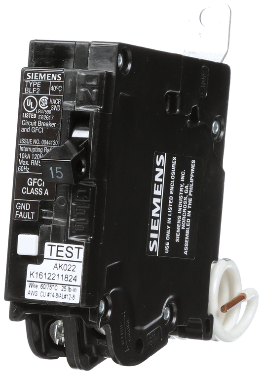 BRKR HBLF2 GFCI 5mA 1P 120V 15A 65KA