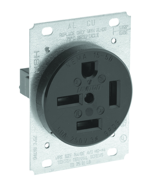 50 Amp, 250 Volt, Flush Mount Receptacle, Straight Blade, Industrial Grade