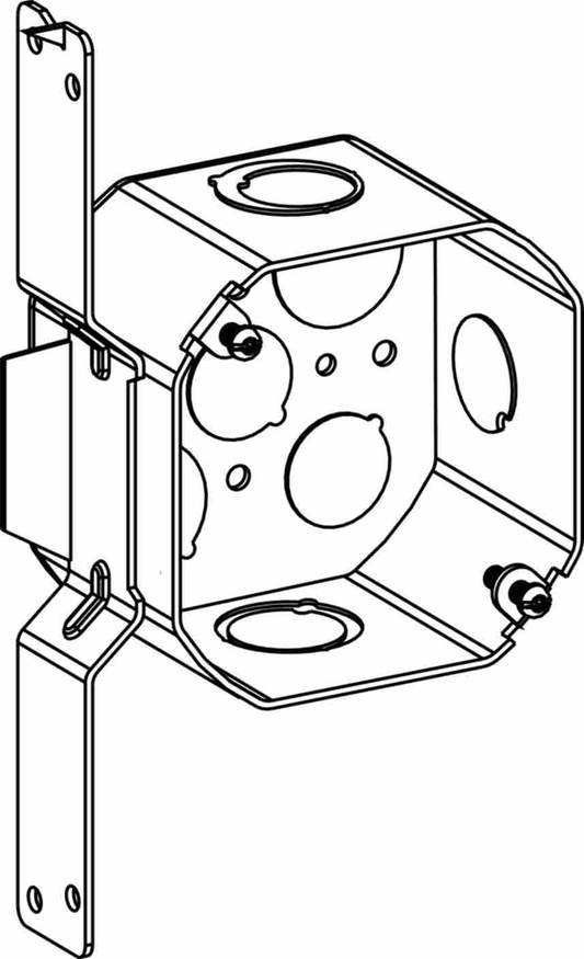 2-1/8" DEEP, 4" (4O) WELDED OCTAGON STEEL BOX WITH MKO & FB BRACKET