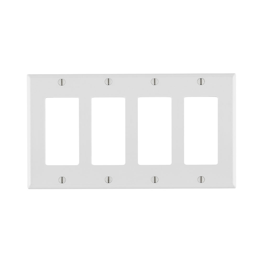 4-Gang Decora/GFCI Device Wallplate, Standard Size, Thermoset, White