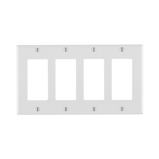 4-Gang Decora/GFCI Device Wallplate, Standard Size, Thermoset, White