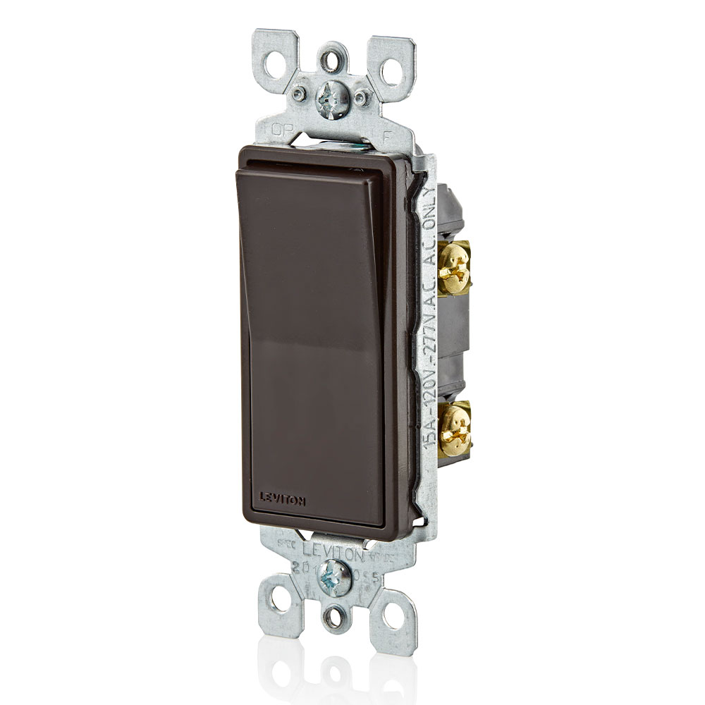 15 Amp Decora Rocker Single-Pole Switch, Grounding, Brown
