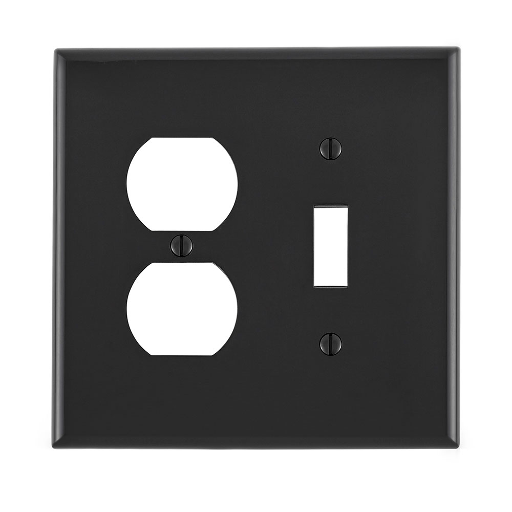 2-Gang Wallplate, 1-Toggle and 1-Duplex Outlet/Receptacle Wallplate, Midway Size, Thermoplastic Nylon, Black