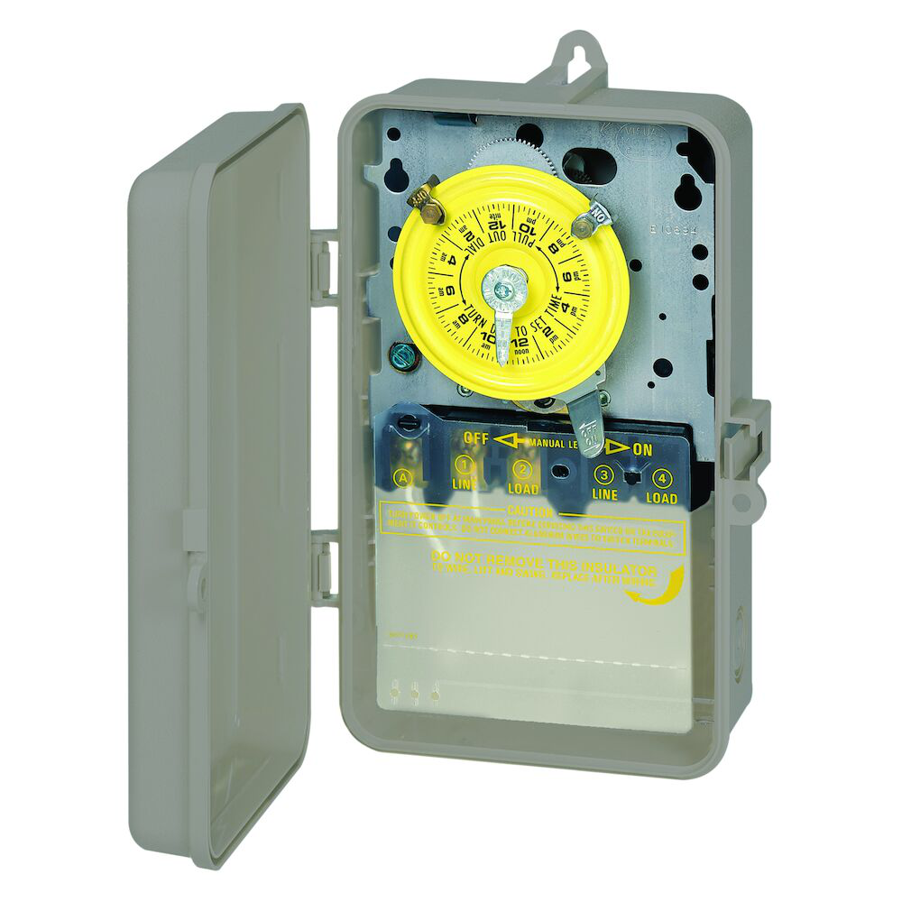 24-Hour Mechanical Time Switch, 120 VAC, 60Hz, SPST, Indoor/Outdoor Plastic Enclosure, 1 Hour Interval