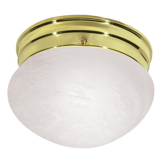 1 Light - 8" - Flush with Alabaster Glass - Polished Brass Finish