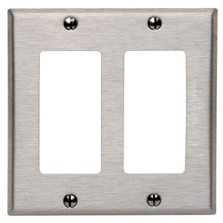 2-Gang Decora Wallplate, Standard Size, Non-Magnetic Stainless Steel, Brushed Finish