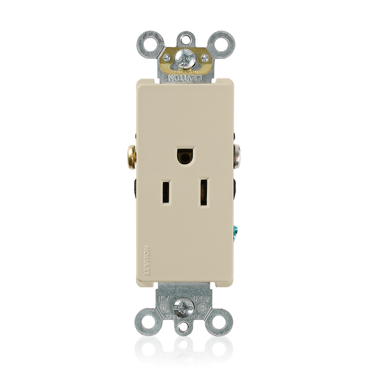 15 Amp Decora Plus Single Receptacle/Outlet, Commercial Grade, Self-Grounding