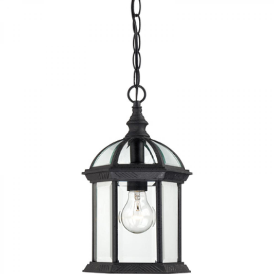 Boxwood - 1 Light 14" Hanging Lantern with Clear Beveled Glass - Textured Black Finish