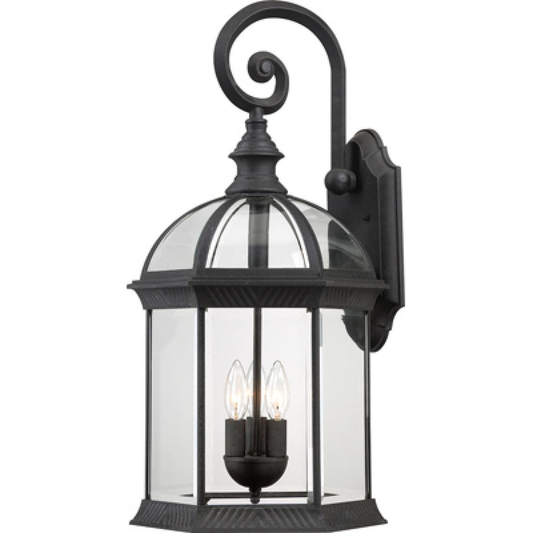 Boxwood - 3 Light 26" Wall Lantern with Clear Beveled Glass - Textured Black Finish