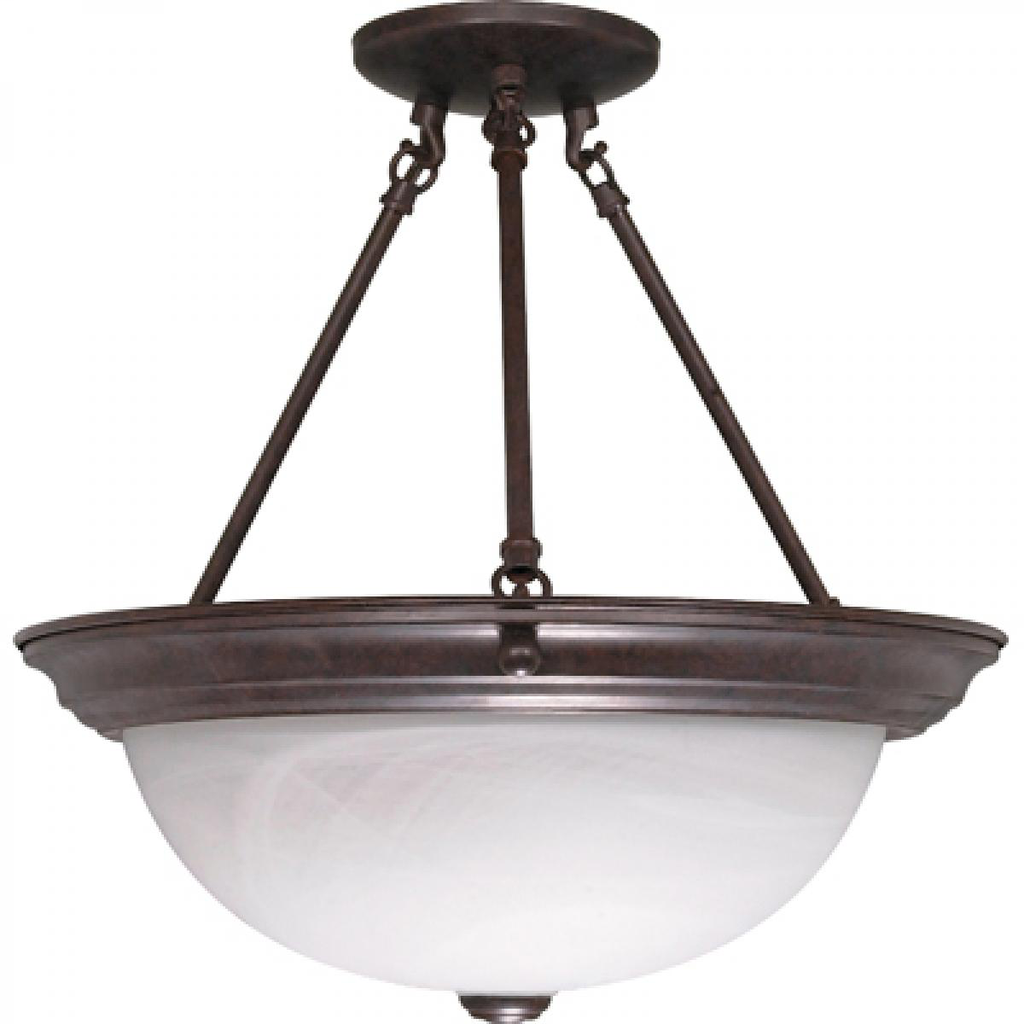 3 Light - Semi Flush with Alabaster Glass - Old Bronze Finish