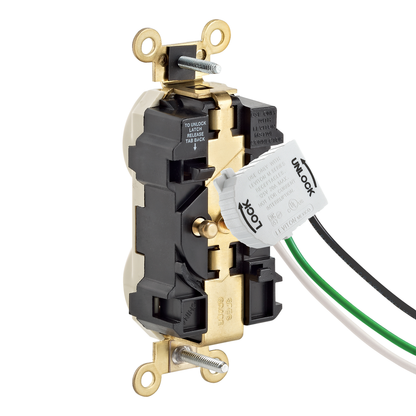 20 Amp Lev-Lok® Duplex Receptacle/Outlet, Industrial Grade, Self-Grounding