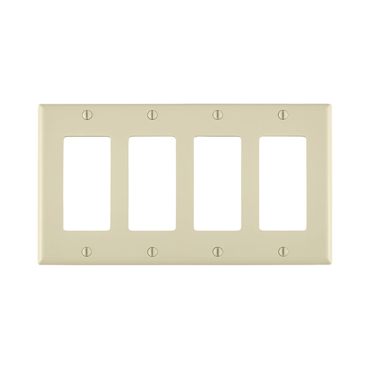 4-Gang Decora/GFCI Device Wallplate, Standard Size, Thermoplastic Nylon, Light Almond