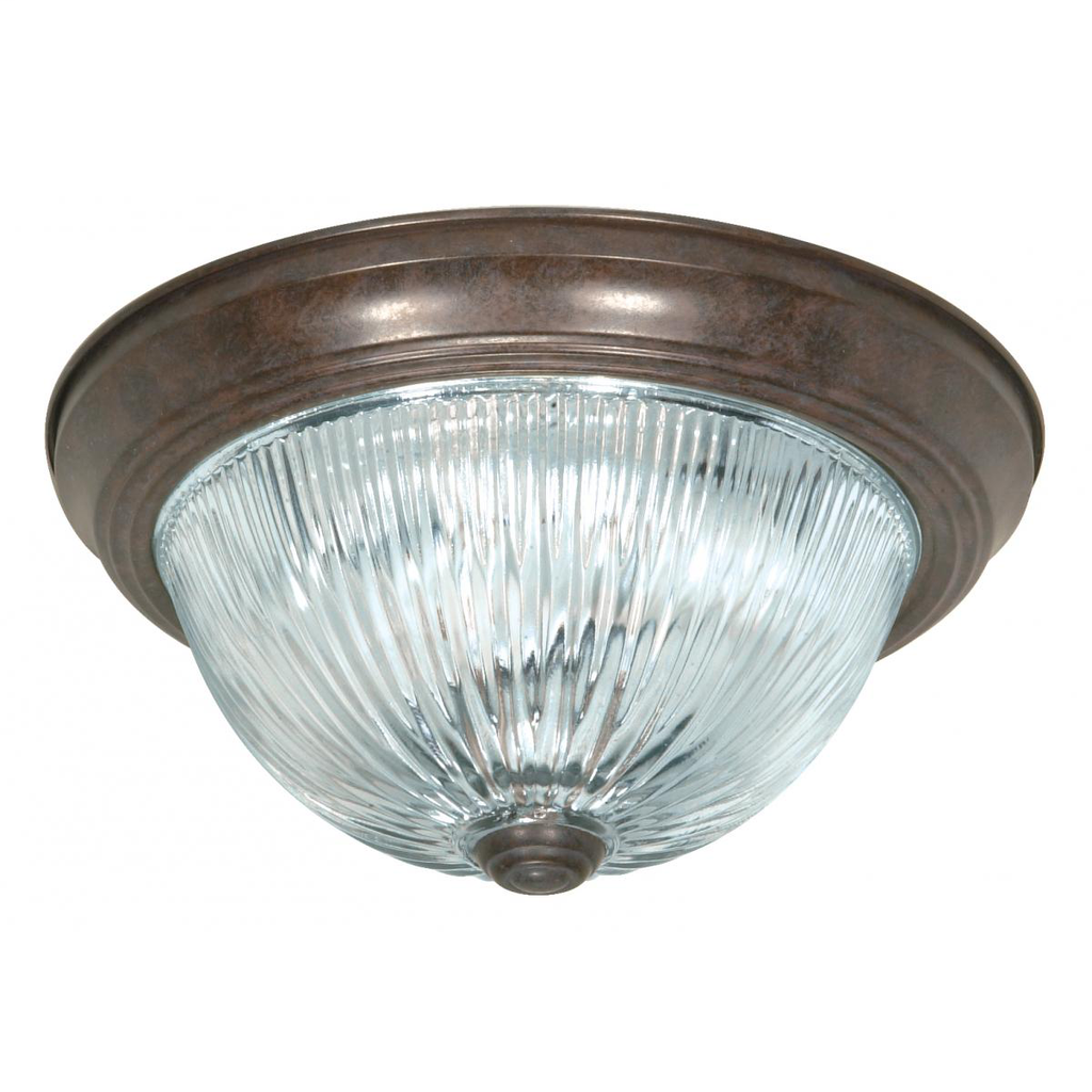 2 Light - 11" Flush with Ribbed Glass - Old Bronze Finish