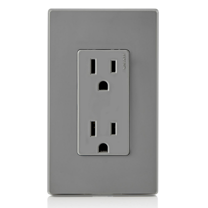 15 Amp Decora Duplex Outlet/Receptacle, Grounding, Gray