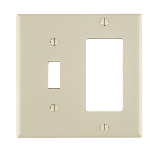2-Gang, 1-Toggle and 1-Decora/GFCI Device Combination Wallplate, Standard Size, Thermoset, Light Almond