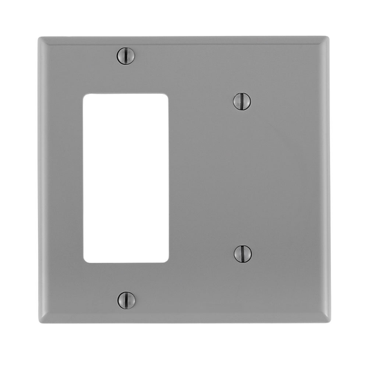 2-Gang Wallplate 1-Blank 1-Decora/GFCI Combination, Standard Size, Thermoplastic Nylon, Gray