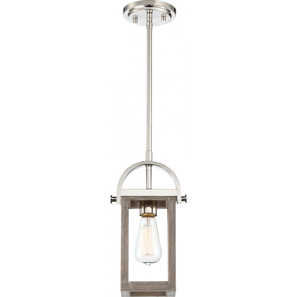 Bliss - 1 Light Mini Pendant - Driftwood Finish with Polished Nickel Accents