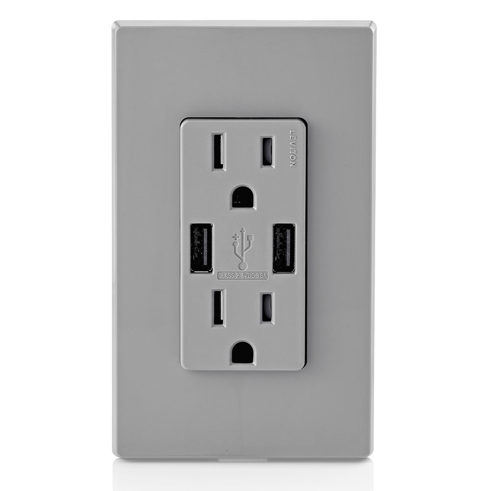 3.6A USB Type-A/Type-A Wall Outlet Charger with 15A Tamper-Resistant Receptacles