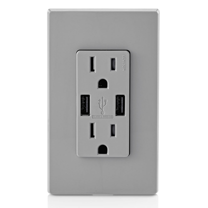 3.6A USB Type-A/Type-A Wall Outlet Charger with 15A Tamper-Resistant Receptacles
