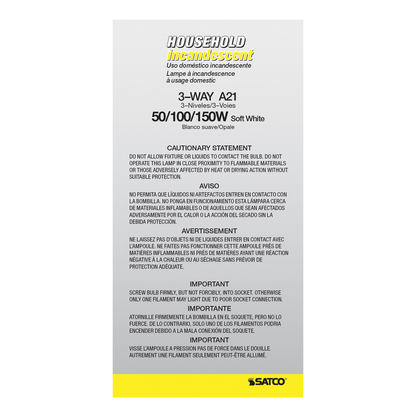 50/100/150 Watt A21 Incandescent; White; 2500 Average rated hours; Medium base; 120 Volt